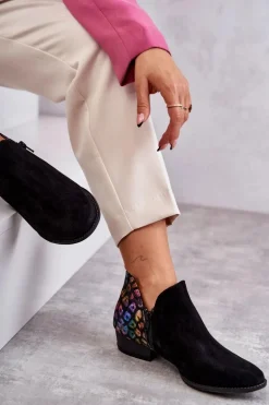 Skórzane Botki Maciejka Z Cętkami 04091-39 Czarne