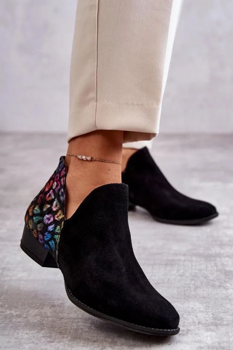 Skórzane Botki Maciejka Z Cętkami 04091-39 Czarne