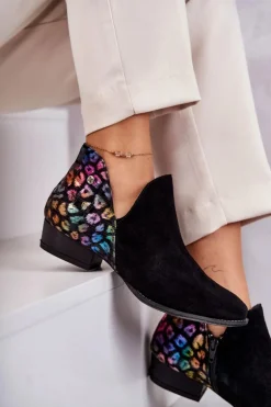 Skórzane Botki Maciejka Z Cętkami 04091-39 Czarne