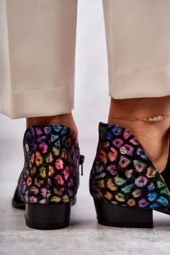 Skórzane Botki Maciejka Z Cętkami 04091-39 Czarne