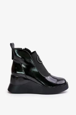 Skórzane Botki Na Koturnie D&A MR880-137 Czarne