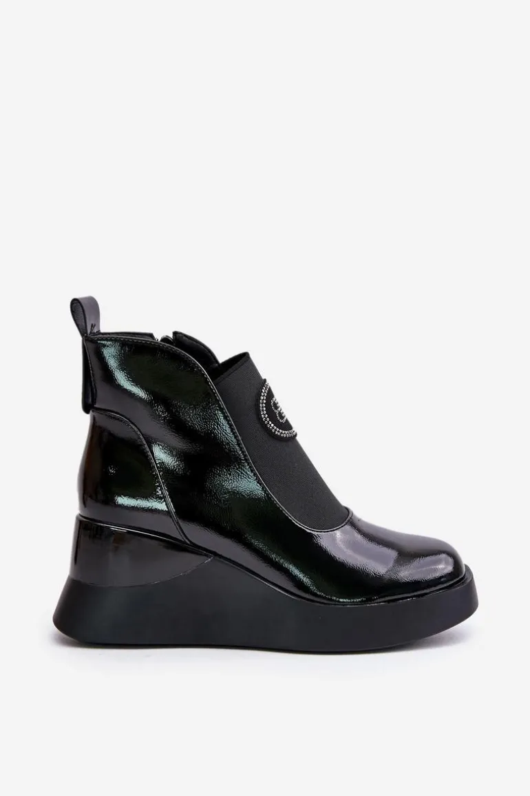 Skórzane Botki Na Koturnie D&A MR880-137 Czarne