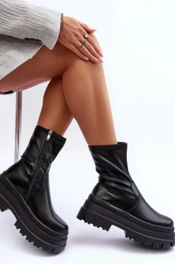 Skórzane Botki Na Masywnej Platformie Czarne Luinai