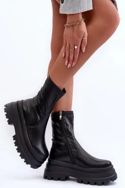 Skórzane Botki Na Masywnej Platformie Czarne Luinai