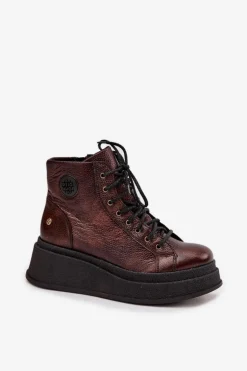 Skórzane Botki Na Masywnej Platformie Maciejka 06309-32 Metaliczny Brąz