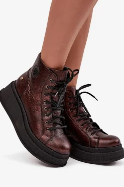 Skórzane Botki Na Masywnej Platformie Maciejka 06309-32 Metaliczny Brąz
