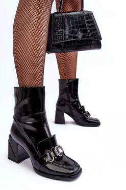 Skórzane Botki Na Masywnym Obcasie Z Ozdobą S.Barski MR870-99 Czarne