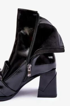 Skórzane Botki Na Masywnym Obcasie Z Ozdobą S.Barski MR870-99 Czarne