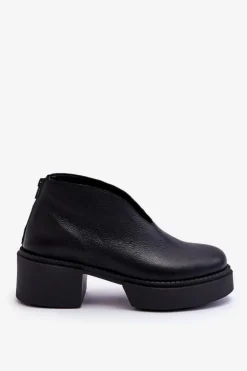 Skórzane Botki Na Masywnym Obcasie Nicole 2795/056 Czarne