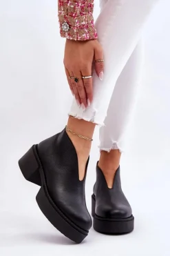 Skórzane Botki Na Masywnym Obcasie Nicole 2795/056 Czarne