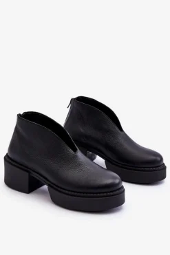 Skórzane Botki Na Masywnym Obcasie Nicole 2795/056 Czarne