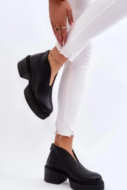 Skórzane Botki Na Masywnym Obcasie Nicole 2795/056 Czarne