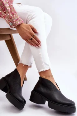 Skórzane Botki Na Masywnym Obcasie Nicole 2795/056 Czarne