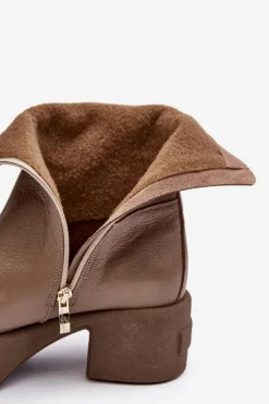 Skórzane Botki Na Niskim Obcasie Ciemnobeżowe Lemar Volavola