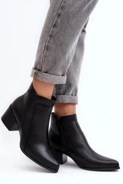 Skórzane Botki Na Niskim Obcasie Czarne Cidi