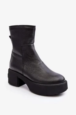 Skórzane Botki Na Niskim Obcasie Czarne Lemar Volavola