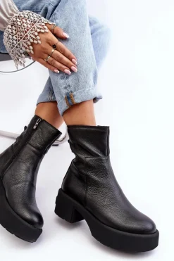 Skórzane Botki Na Niskim Obcasie Czarne Lemar Volavola