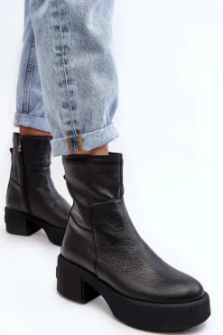 Skórzane Botki Na Niskim Obcasie Czarne Lemar Volavola