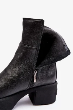 Skórzane Botki Na Niskim Obcasie Czarne Lemar Volavola