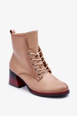 Skórzane Botki Na Obcasie Beżowe Luloshe