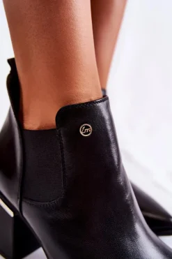 Skórzane Botki Na Obcasie Laura Messi 2506 Czarne