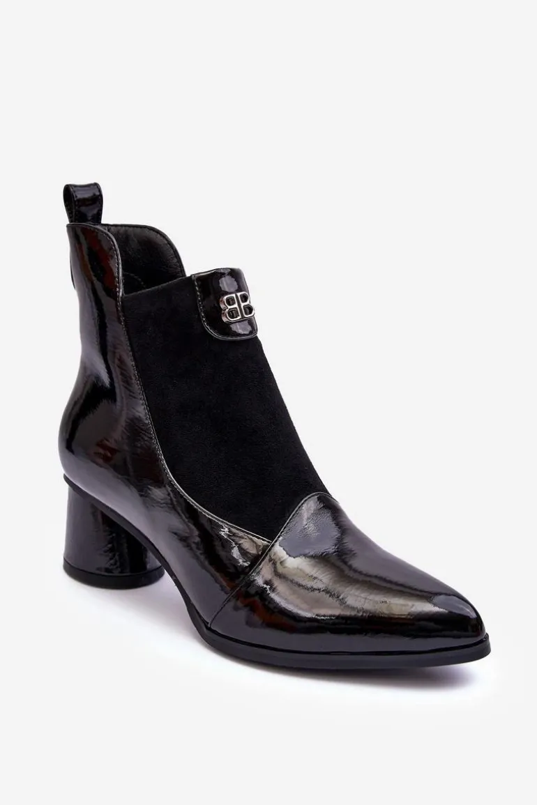 Skórzane Botki Na Obcasie S.Barski MR870-96 Czarne