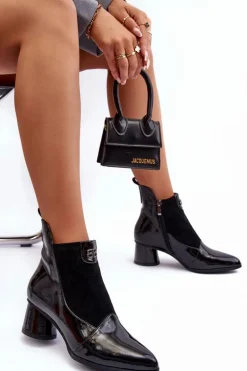 Skórzane Botki Na Obcasie S.Barski MR870-96 Czarne