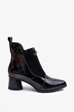 Skórzane Botki Na Obcasie S.Barski MR870-96 Czarne