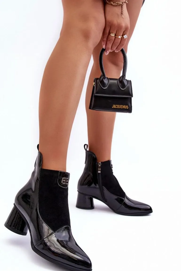 Skórzane Botki Na Obcasie S.Barski MR870-96 Czarne