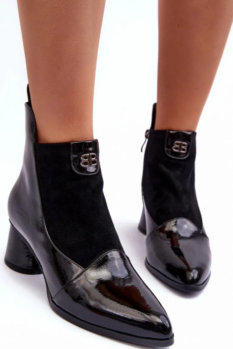 Skórzane Botki Na Obcasie S.Barski MR870-96 Czarne