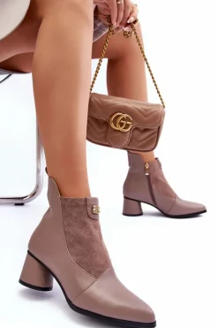 Skórzane Botki Na Obcasie S.Barski MR870-96 Beżowe