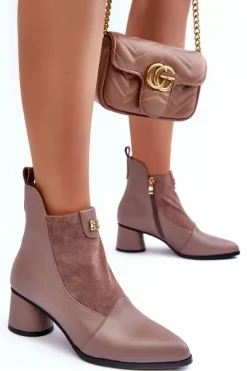 Skórzane Botki Na Obcasie S.Barski MR870-96 Beżowe