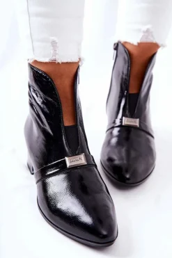 Skórzane Botki Na Obcasie Laura Messi Czarne 2268