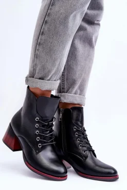 Skórzane Botki Na Obcasie Czarne Luloshe