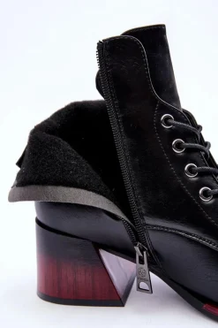 Skórzane Botki Na Obcasie Czarne Luloshe