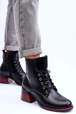 Skórzane Botki Na Obcasie Czarne Luloshe