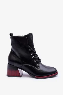 Skórzane Botki Na Obcasie Czarne Luloshe