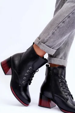 Skórzane Botki Na Obcasie Czarne Luloshe