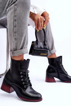 Skórzane Botki Na Obcasie Czarne Luloshe