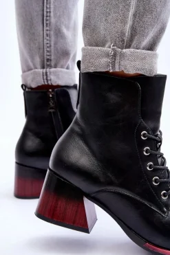 Skórzane Botki Na Obcasie Czarne Luloshe