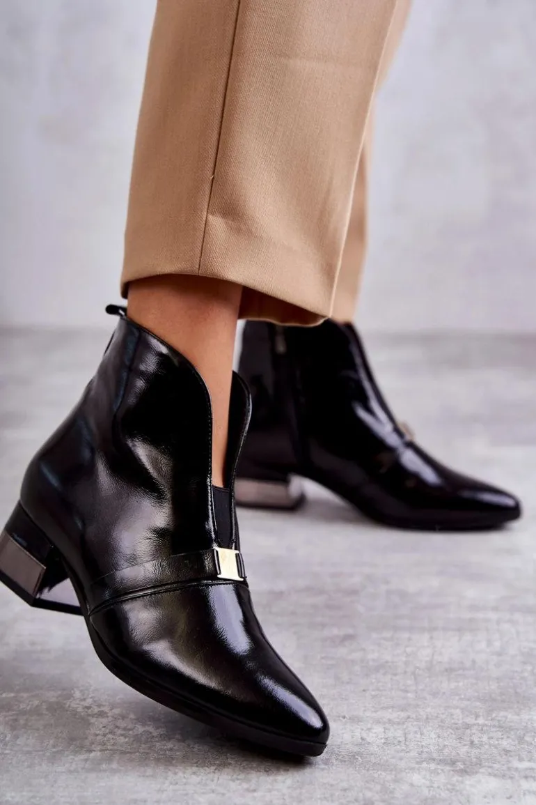 Skórzane Botki Na Płaskim Obcasie Laura Messi 2268 Czarne