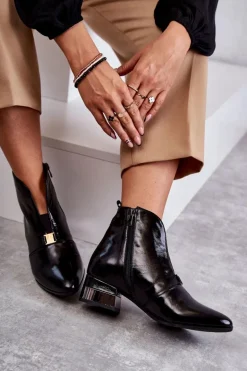 Skórzane Botki Na Płaskim Obcasie Laura Messi 2268 Czarne