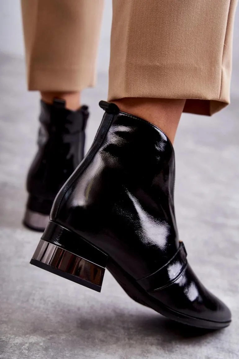 Skórzane Botki Na Płaskim Obcasie Laura Messi 2268 Czarne