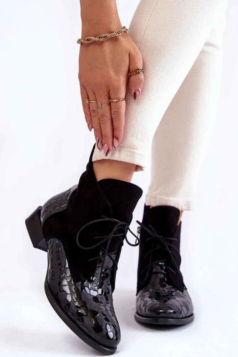 Skórzane Botki Na Płaskim Obcasie Maciejka 2878J-01 Czarne