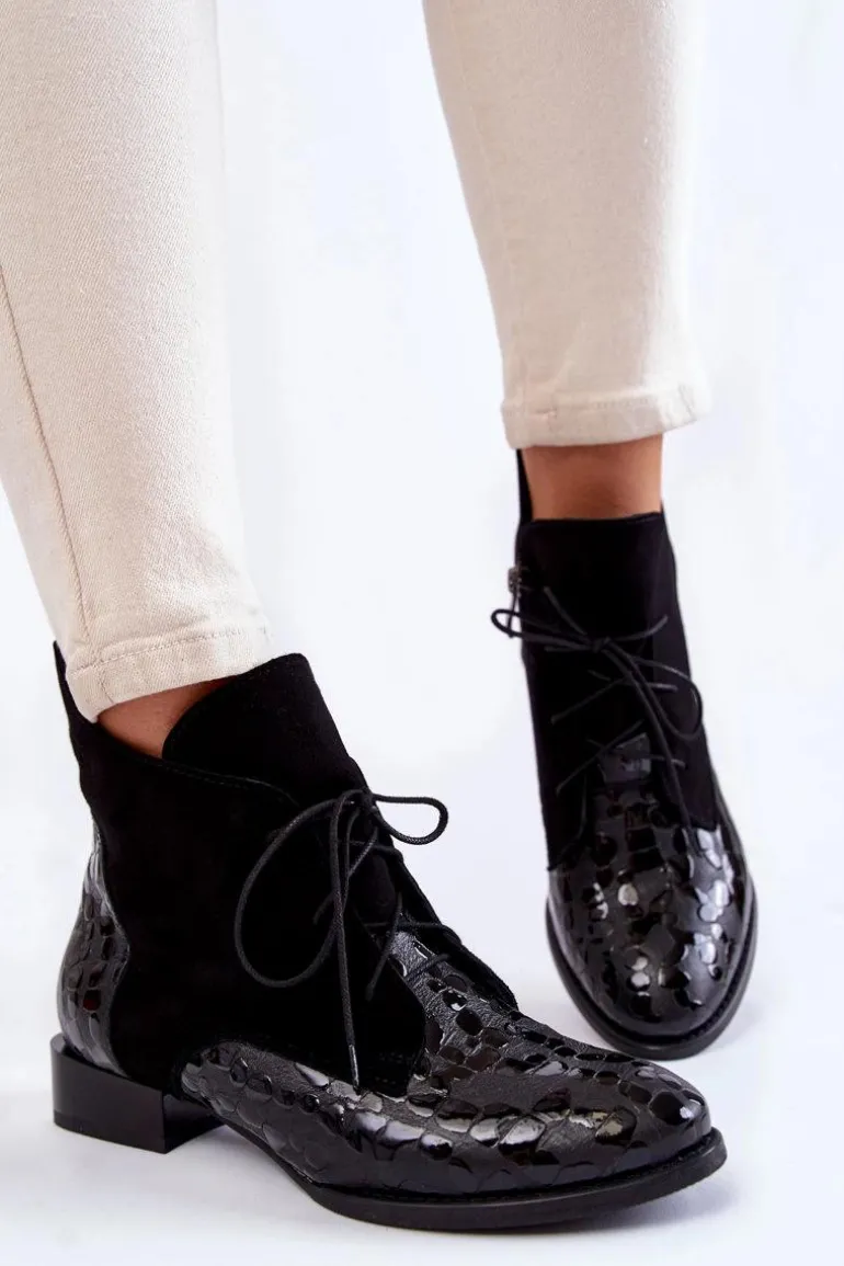 Skórzane Botki Na Płaskim Obcasie Maciejka 2878J-01 Czarne