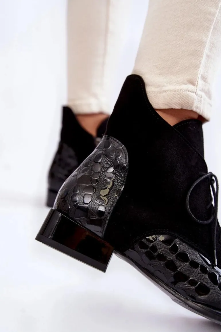 Skórzane Botki Na Płaskim Obcasie Maciejka 2878J-01 Czarne