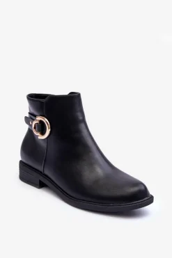 Skórzane Botki Na Płaskim Obcasie Czarne Meronei