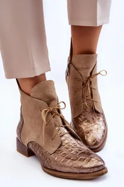 Skórzane Botki Na Płaskim Obcasie Maciejka 2878J-04 Beżowe