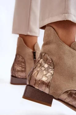 Skórzane Botki Na Płaskim Obcasie Maciejka 2878J-04 Beżowe