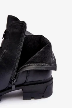 Skórzane Botki Na Płaskim Obcasie Czarne Azulenn